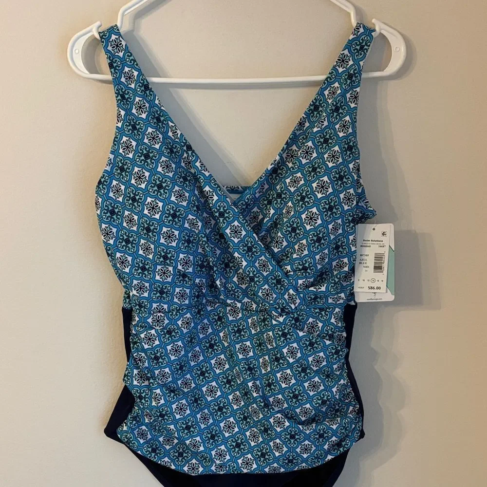 Swim Solutions Macy’s tummy control bust support geometric One Piece Swimsuit 14 - Picture 2 of 13